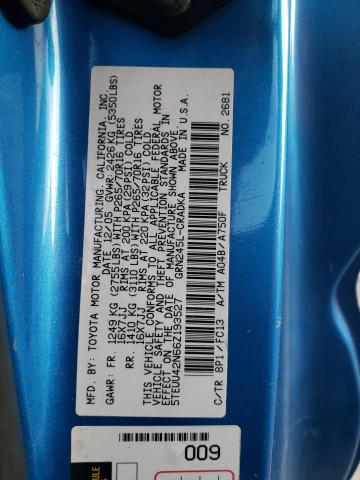 5TEUU42N66Z193527 - 2006 TOYOTA TACOMA ACCESS CAB ლურჯი ფოტო 12