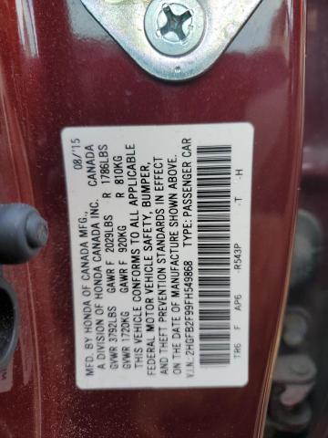 2HGFB2F99FH549868 - 2015 HONDA CIVIC EXL BURGUNDY photo 13