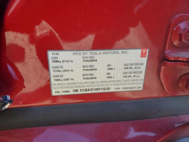 5YJSA1E14FF115191 - 2015 TESLA MODEL S წითელი ფოტო 12