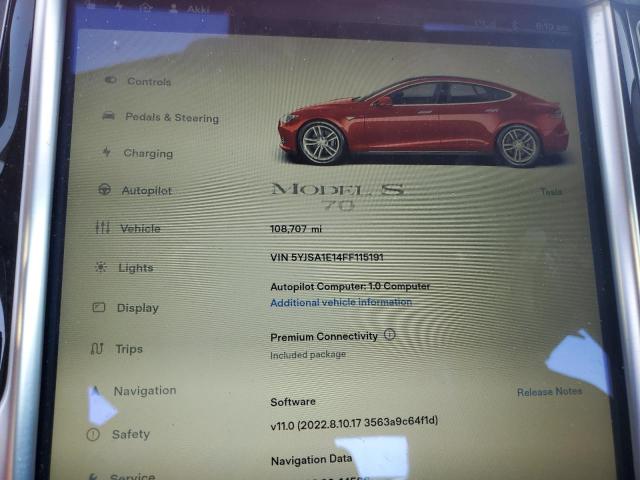 5YJSA1E14FF115191 - 2015 TESLA MODEL S წითელი ფოტო 9