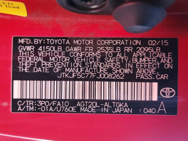 JTKJF5C77FJ008262 - 2015 TOYOTA SCION TC Qırmızı foto 12