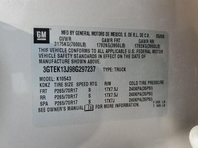 3GTEK13J98G297237 - 2008 GMC SIERRA K1500 CREAM photo 12