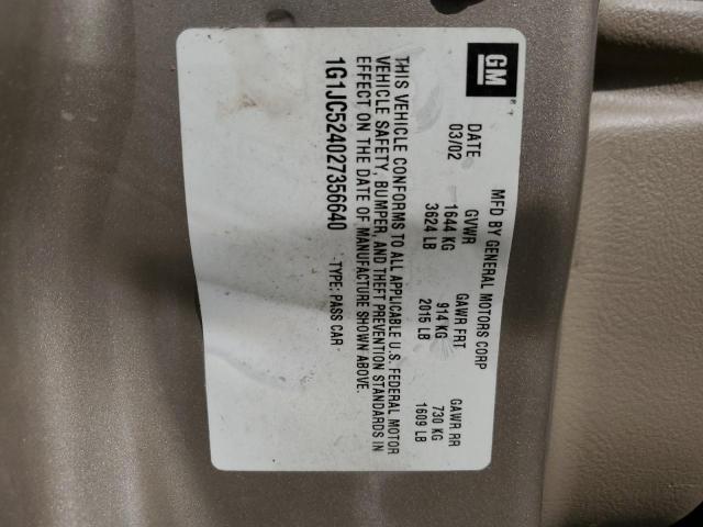 1G1JC524027356640 - 2002 CHEVROLET CAVALIER BASE SILVER photo 12