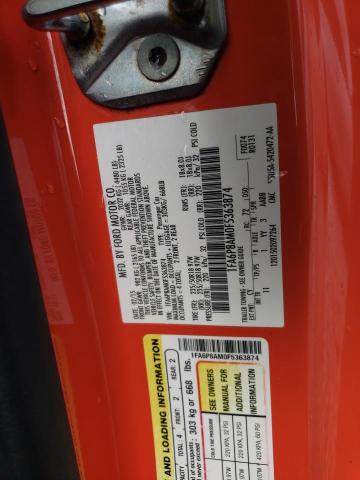 1FA6P8AM0F5363874 - 2015 FORD MUSTANG ORANGE photo 12