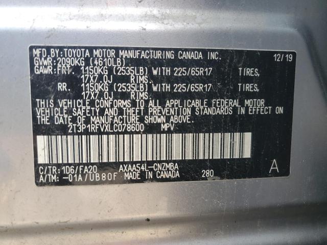 2T3P1RFVXLC078600 - 2020 TOYOTA RAV4 XLE SILVER photo 14
