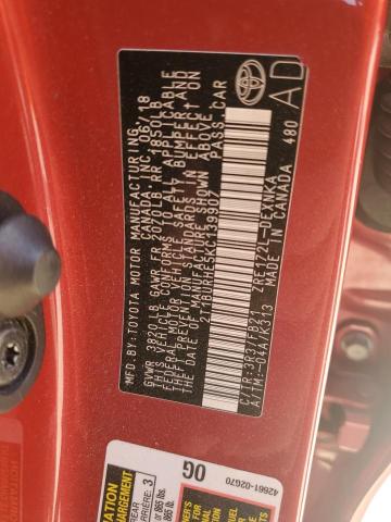 2T1BURHE5KC139907 - 2019 TOYOTA COROLLA L RED photo 12