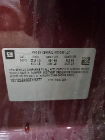 1G11C5SA6GF126877 - 2016 CHEVROLET MALIBU LIM LT 红色 照片 12