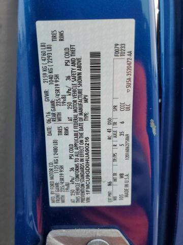 1FMCU9GD0HUA90216 - 2017 FORD ESCAPE SE 蓝色 照片 13