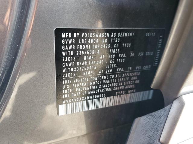 WVGAV3AXXDW606925 - 2013 VOLKSWAGEN TIGUAN S GRAY photo 13