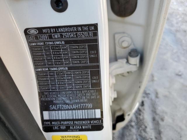 SALFT2BNXAH177799 - 2010 LAND ROVER LR2 HSE TECHNOLOGY WHITE photo 13