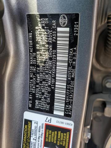 4T1BF1FK6HU322910 - 2017 TOYOTA CAMRY LE 灰色 照片 13