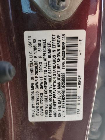 19XFB2F90DE250888 - 2013 HONDA CIVIC EXL 栗色 照片 12