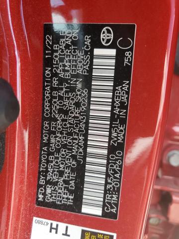 JTDKAMFU4N3190236 - 2022 TOYOTA PRIUS NIGHT SHADE RED photo 12