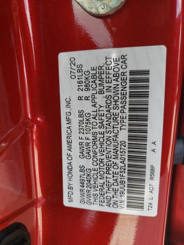 19UUB1F52LA015720 - 2020 ACURA TLX TECHNOLOGY წითელი ფოტო 12