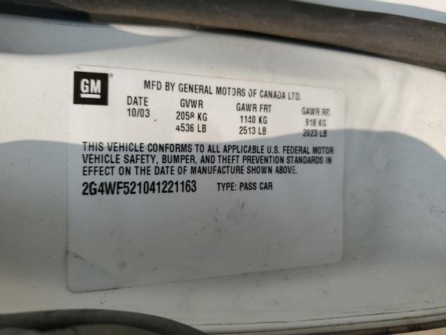 2G4WF521041221163 - 2004 BUICK REGAL GS WHITE photo 12