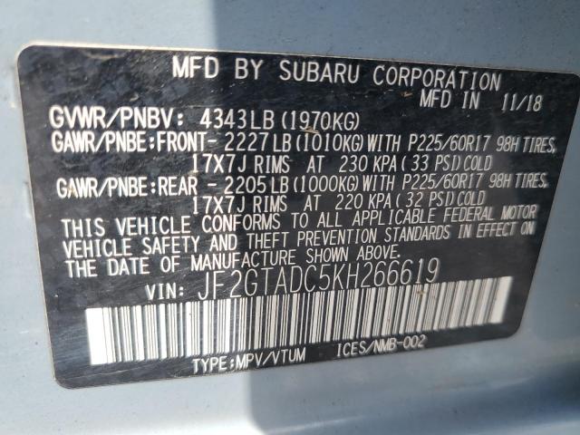 JF2GTADC5KH266619 - 2019 SUBARU CROSSTREK PREMIUM Синій фото 13
