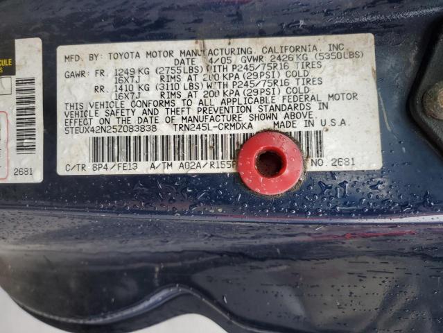 5TEUX42N25Z083838 - 2005 TOYOTA TACOMA ACCESS CAB ლურჯი ფოტო 12