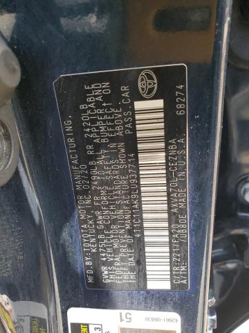 4T1C11AK9LU937714 - 2020 TOYOTA CAMRY LE BLUE photo 12