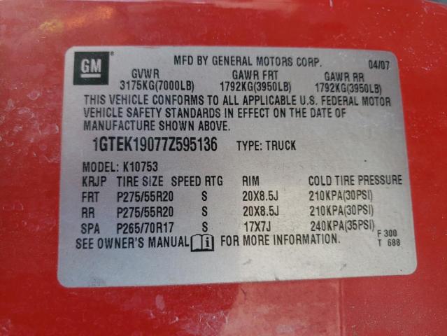 1GTEK19077Z595136 - 2007 GMC NEW SIERRA K1500 RED photo 12