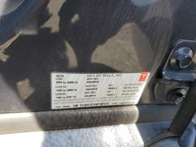 5YJSA1E24KF302479 - 2019 TESLA MODEL S 灰色 照片 12