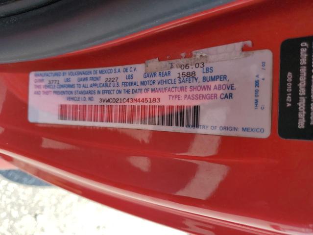 3VWCD21C43M445183 - 2003 VOLKSWAGEN NEW BEETLE GLS Qırmızı foto 12
