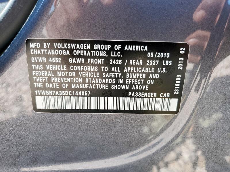 1VWBN7A35DC144057 - 2013 VOLKSWAGEN PASSAT SE Boz foto 12
