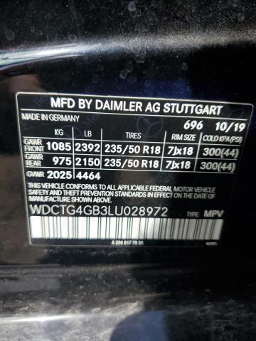 WDCTG4GB3LU028972 - 2020 MERCEDES-BENZ GLA 250 4MATIC BLACK photo 13