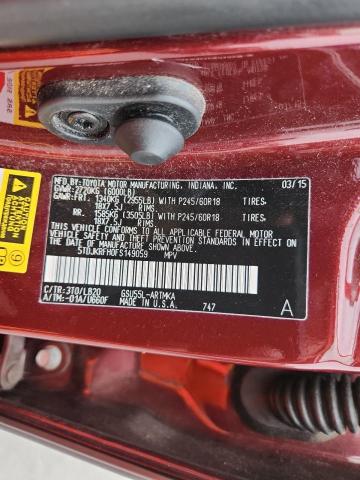 5TDJKRFH0FS149059 - 2015 TOYOTA HIGHLANDER XLE MAROON photo 14