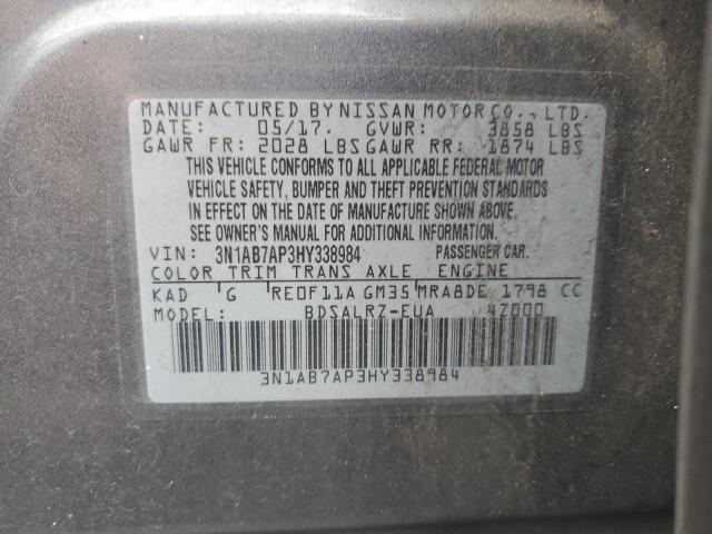 3N1AB7AP3HY338984 - 2017 NISSAN SENTRA S GRAY photo 12