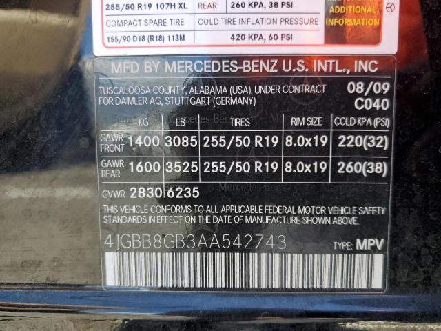 4JGBB8GB3AA542743 - 2010 MERCEDES-BENZ ML 350 4MATIC BLACK photo 12