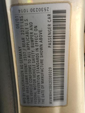 WVWWH63B62E085029 - 2002 VOLKSWAGEN PASSAT GLX Bej foto 10