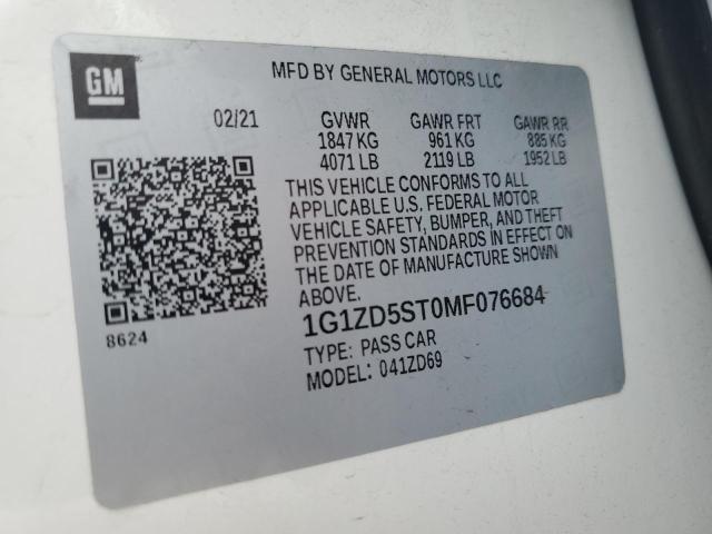 1G1ZD5ST0MF076684 - 2021 CHEVROLET MALIBU LT WHITE photo 12