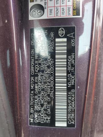 JTNJJXB08CJ020787 - 2012 TOYOTA SCION IQ PURPLE photo 12