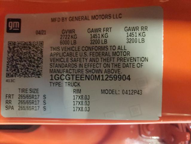 1GCGTEEN0M1259904 - 2021 CHEVROLET COLORADO ZR2 ORANGE photo 13