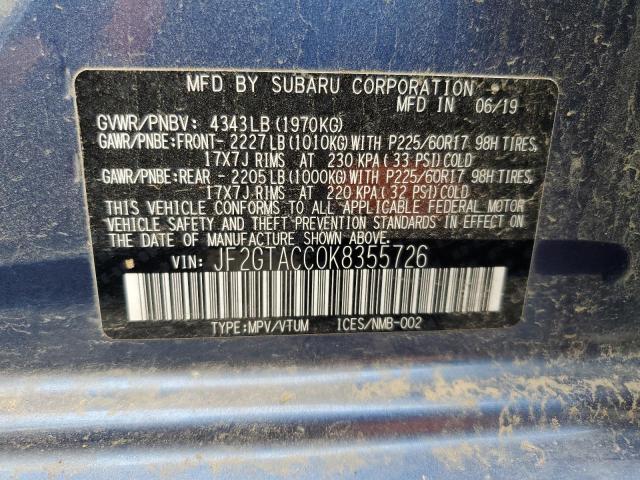 JF2GTACC0K8355726 - 2019 SUBARU CROSSTREK PREMIUM Blau Foto 13