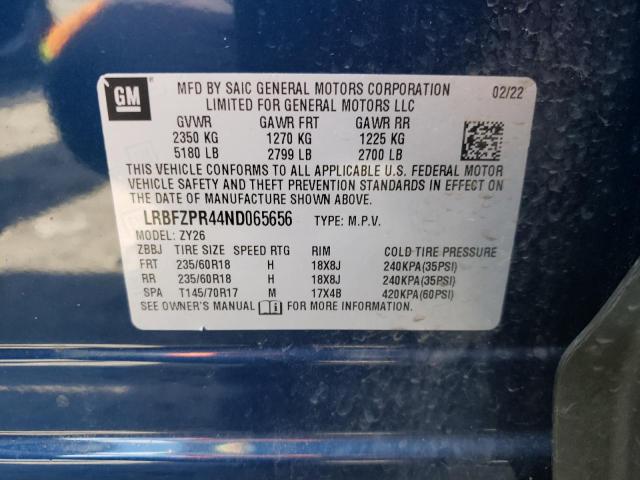 LRBFZPR44ND065656 - 2022 BUICK ENVISION ESSENCE BLUE photo 12