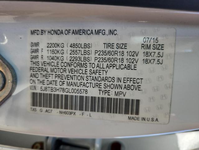 5J8TB3H78GL005578 - 2016 ACURA RDX ADVANCE WHITE photo 13