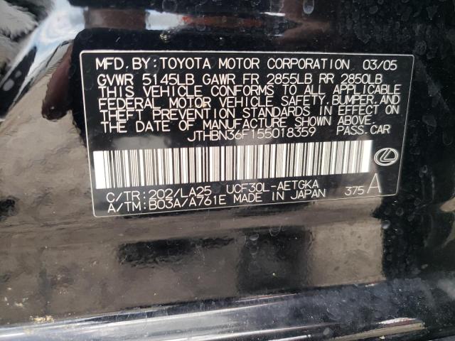 JTHBN36F155018359 - 2005 LEXUS LS 430 BLACK photo 13