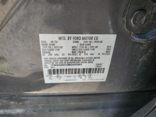 1FMSK8DH3MGA03985 - 2021 FORD EXPLORER XLT Boz foto 12