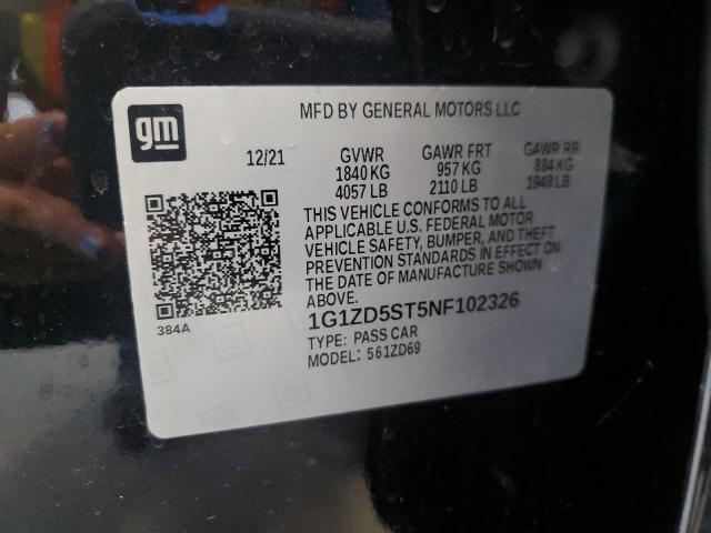 1G1ZD5ST5NF102326 - 2022 CHEVROLET MALIBU LT BLACK photo 12