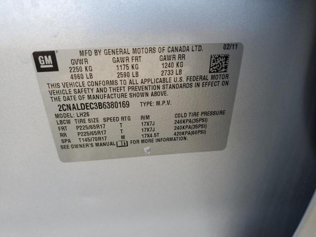 2CNALDEC3B6380169 - 2011 CHEVROLET EQUINOX LT SILVER photo 12