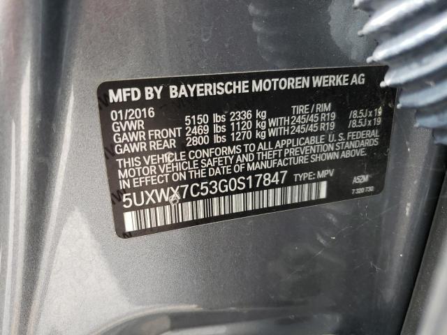 5UXWX7C53G0S17847 - 2016 BMW X3 XDRIVE35I GRAY photo 13