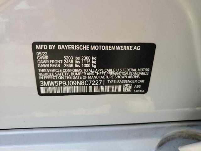 3MW5P9J09N8C72271 - 2022 BMW 330XE WHITE photo 12