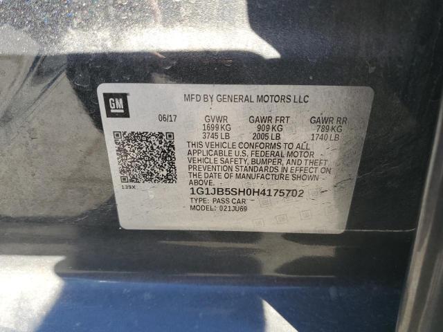 1G1JB5SH0H4175702 - 2017 CHEVROLET SONIC LS GRAY photo 10