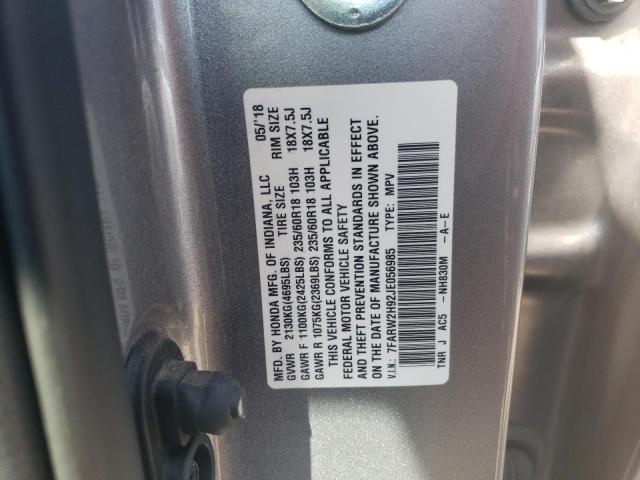 7FARW2H92JE056985 - 2018 HONDA CR-V TOURING SILVER photo 13