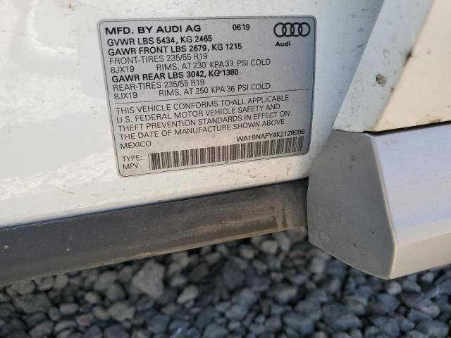 WA1BNAFY4K2129096 - 2019 AUDI Q5 PREMIUM PLUS WHITE photo 13
