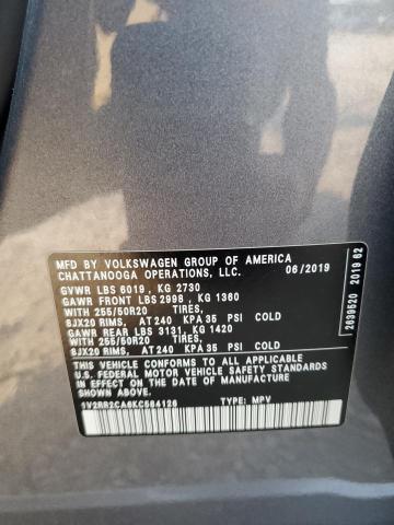 1V2RR2CA6KC584126 - 2019 VOLKSWAGEN ATLAS SEL GRAY photo 13
