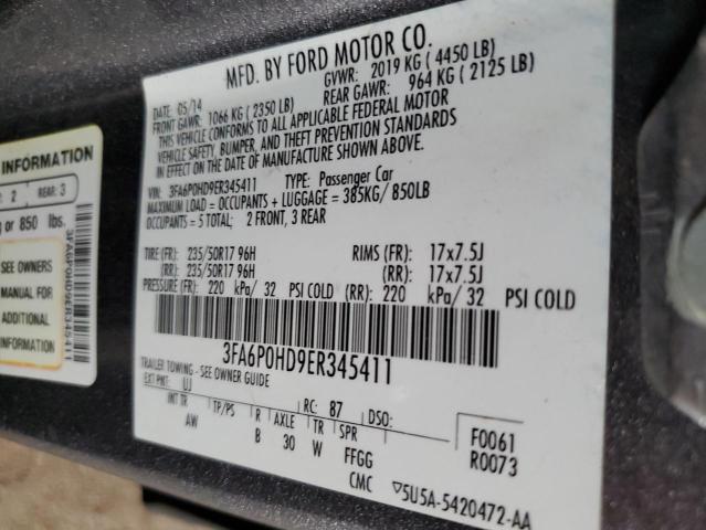 3FA6P0HD9ER345411 - 2014 FORD FUSION SE GRAY photo 12