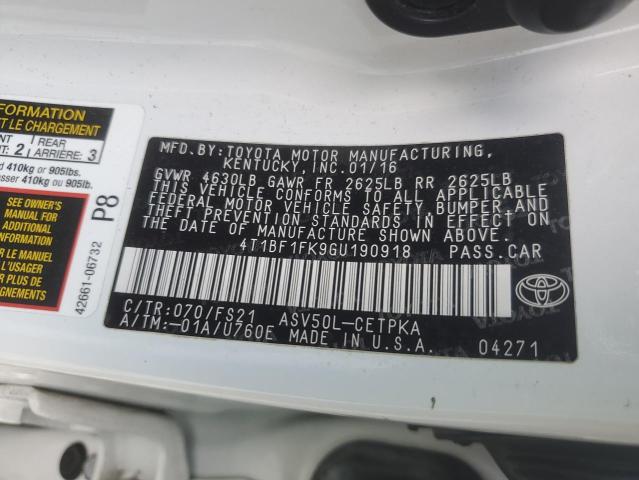 4T1BF1FK9GU190918 - 2016 TOYOTA CAMRY LE WHITE photo 13