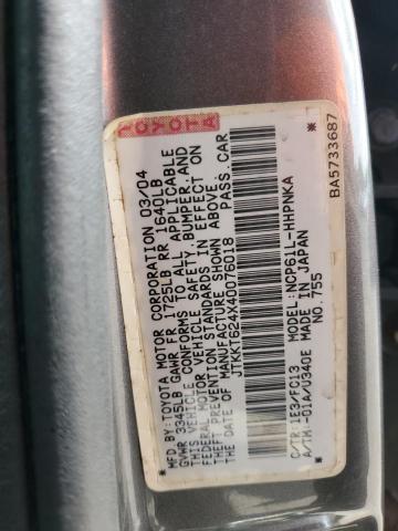 JTKKT624X40076018 - 2004 TOYOTA SCION XA CHARCOAL photo 12